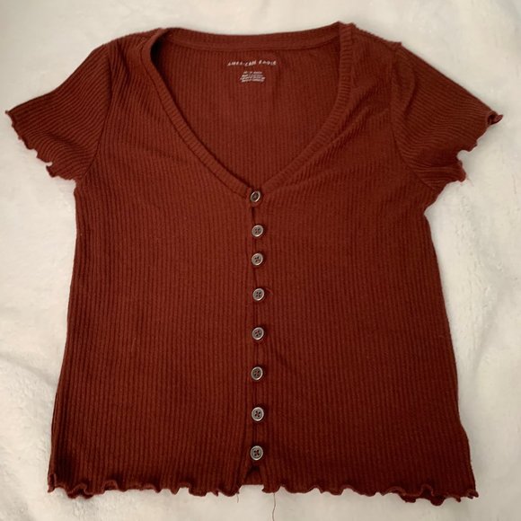 American Eagle Burgundy Sweater Button Top - Picture 2 of 4